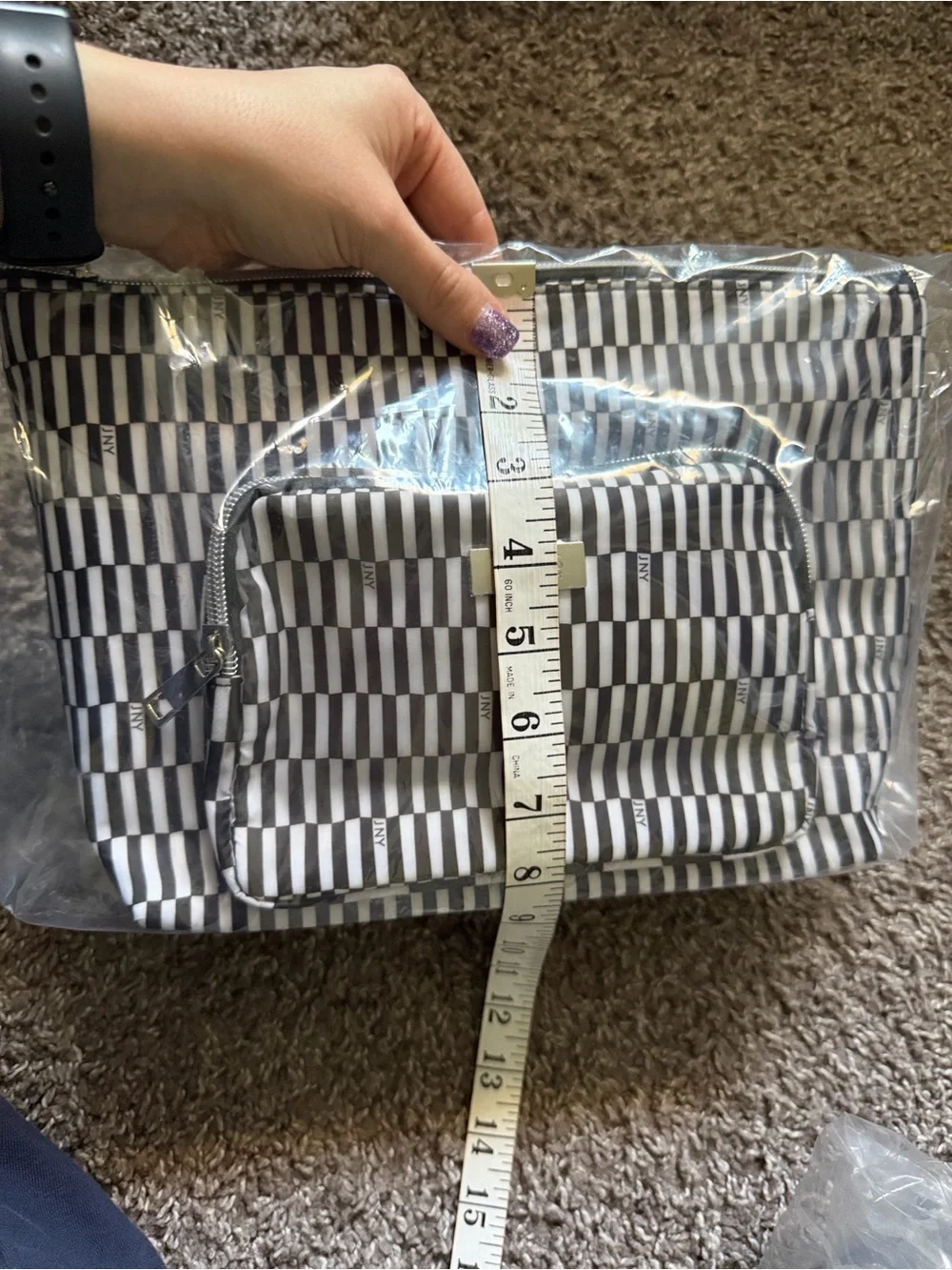 Jones New York Black and White Striped Travel Pouch + Travel Bottle
